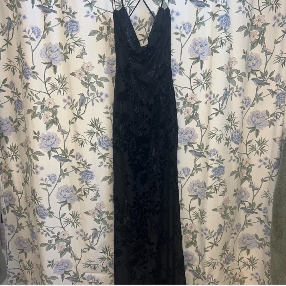 Windsor long black dress with floral design, only worn in pictures.